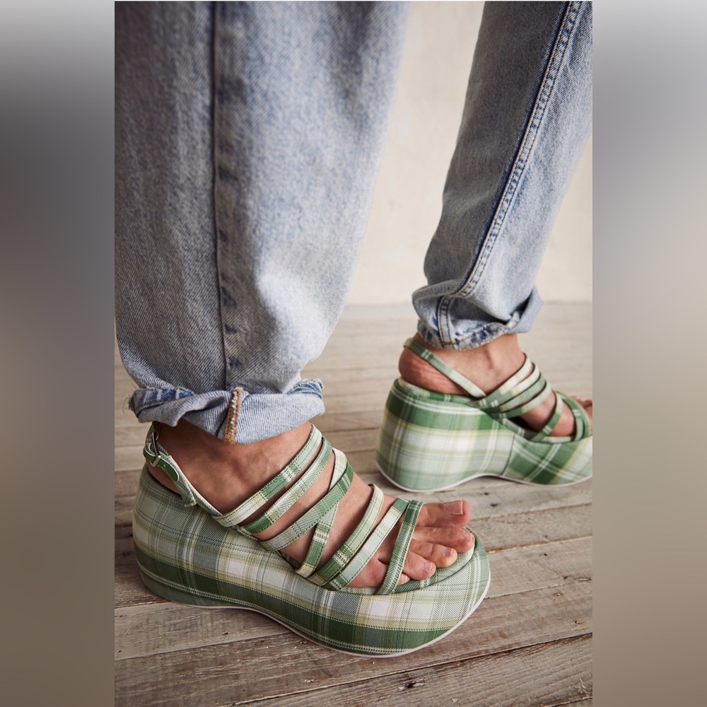 Jeffrey Campbell Brittany Green Plaid Platform Sandals
